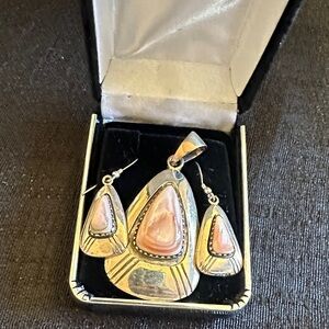 Native Sterling Silver Pink Shell Teardrop Pendant & Earring Set